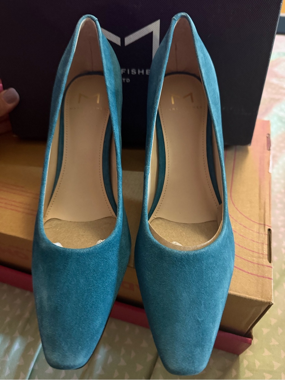 Marc Jacobs Teal Suede Block Heel Pumps - Picture 2 of 4